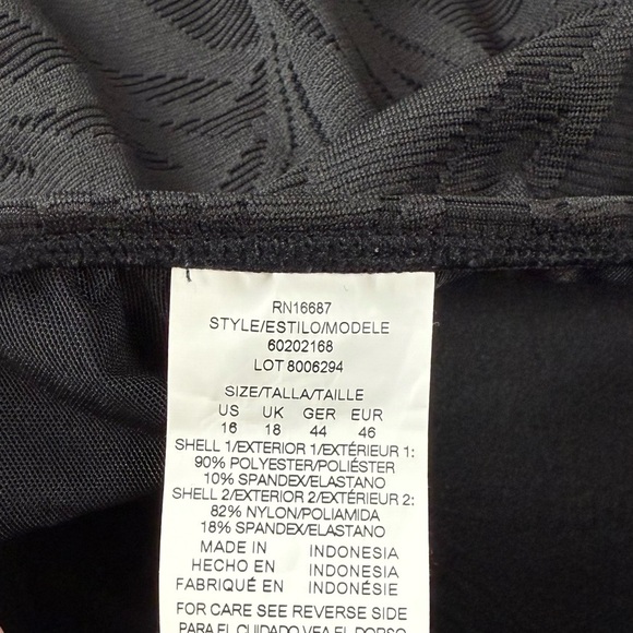 Swim Solutions Swimsuit Womens 16 Black Leaves One Piece Flyaway Swimdress - Picture 5 of 14